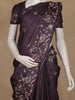 Deep Plum Floral Embroidered Tussar Silk Saree