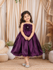 Deep Plum Purple 3D floral Appliqué A Line Organza Party Wear Kids Frock