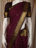 Deep Plum Purple Butta Woven Design Pure Kanchipuram Silk Saree with Contrast Zari Border