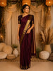 Deep Plum Purple Butta Woven Design Pure Kanchipuram Silk Saree with Contrast Zari Border