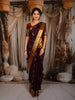 Deep Plum Purple Butta Zari Woven Design Pure Kanchipuram Silk Saree with Contrast Border