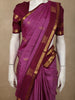 Deep Plum Purple Butta Zari Woven Design Pure Kanchipuram Silk Saree with Contrast Ornamental Zari Border