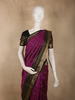Deep Plum Purple Butta Zari Woven Design Pure Kanchipuram Silk Saree with Contrast Striped Zari Border
