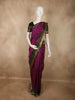 Deep Plum Purple Butta Zari Woven Design Pure Kanchipuram Silk Saree with Contrast Striped Zari Border