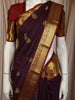 Deep Plum Purple Butta Zari Woven Design Pure Kanchipuram Silk Saree with Contrast Border