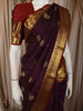 Deep Plum Purple Butta Zari Woven Design Pure Kanchipuram Silk Saree with Contrast Border