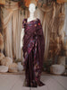 Deep Plum Purple Checked Woven Design Pure Tussar Saree with Floral Border