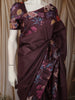 Deep Plum Purple Checked Woven Design Pure Tussar Saree with Floral Border