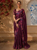 Deep Plum Purple Checked Woven Design Pure Tussar Saree with Floral Border