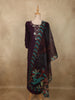 Deep Plum Purple Floral Beads Embroidered Design Cotton Palazzo Suit with Floral Dupatta