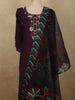 Deep Plum Purple Floral Beads Embroidered Design Cotton Palazzo Suit with Floral Dupatta