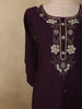 Deep Plum Purple Floral Beads Embroidered Design Cotton Palazzo Suit with Floral Dupatta