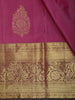 Deep Plum Purple Floral Butta Zari Woven Design Pure Kanchipuram Silk Saree with Contrast Floral Zari Border