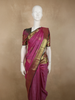 Deep Plum Purple Floral Butta Zari Woven Design Pure Kanchipuram Silk Saree with Contrast Floral Zari Border