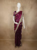 Deep Plum Purple Floral Butta Zari Woven Design Tissue Saree with Designer Lace Border