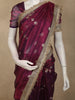 Deep Plum Purple Floral Butta Zari Woven Design Tissue Saree with Designer Lace Border