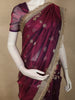 Deep Plum Purple Floral Butta Zari Woven Design Tissue Saree with Designer Lace Border