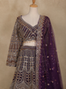 Deep Plum Purple Floral Design Heavy Embroidered Net Lehenga