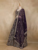 Deep Plum Purple Floral Design Heavy Embroidered Net Lehenga