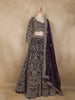 Deep Plum Purple Floral Design Heavy Embroidered Net Lehenga