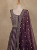 Deep Plum Purple Floral Embroidered Design Net Gown