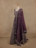 Deep Plum Purple Floral Embroidered Design Net Gown