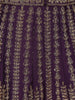 Deep Plum Purple Floral Embroidered Design Net Gown
