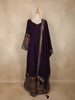 Deep Plum Purple Floral Embroidered Design  Raw Silk Gown with Dupatta