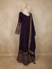 Deep Plum Purple Floral Embroidered Design  Raw Silk Gown with Dupatta