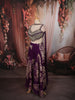 Deep Plum Purple Floral Kartana Beads Embroidered Design Tissue Banarasi Party Wear Indo Western Palazzo Suit with Matching Choker Dupatta