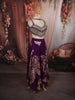 Deep Plum Purple Floral Kartana Beads Embroidered Design Tissue Banarasi Party Wear Indo Western Palazzo Suit with Matching Choker Dupatta