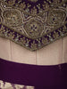 Deep Plum Purple Floral Kartana Beads Embroidered Design Tissue Banarasi Party Wear Indo Western Palazzo Suit with Matching Choker Dupatta