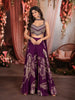 Deep Plum Purple Floral Kartana Beads Embroidered Design Tissue Banarasi Party Wear Indo Western Palazzo Suit with Matching Choker Dupatta