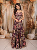 Deep Plum Purple Floral Printed Design Chiffon Party Wear Lehenga With Matching Choker Dupatta