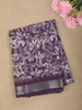Deep Plum Purple Floral Printed Design Linen Cotton Casual Wear Saree