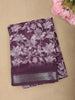 Deep Plum Purple Floral Printed Design Linen Cotton Saree with Zari Border