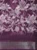 Deep Plum Purple Floral Printed Design Linen Cotton Saree with Zari Border