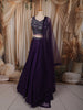 Deep Plum Purple Floral Sequins and Beads Embroidered Design Satin Party Lehenga with Dupatta
