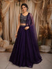 Deep Plum Purple Floral Sequins and Beads Embroidered Design Satin Party Lehenga with Dupatta