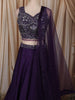 Deep Plum Purple Floral Sequins and Beads Embroidered Design Satin Party Lehenga with Dupatta