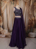 Deep Plum Purple Floral Sequins and Beads Embroidered Design Satin Party Lehenga with Dupatta