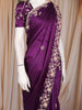 Deep Plum Purple Floral Sequins and Beads Embroidered Design Satin Party Wear Saree