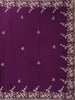Deep Plum Purple Floral Sequins and Beads Embroidered Design Satin Party Wear Saree