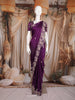 Deep Plum Purple Floral Sequins and Beads Embroidered Design Satin Party Wear Saree