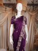Deep Plum Purple Floral Sequins and Beads Embroidered Design Satin Party Wear Saree
