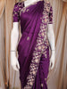 Deep Plum Purple Floral Sequins and Beads Embroidered Design Satin Party Wear Saree