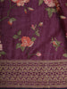 Deep Plum Purple Floral Thread Embroidered Design Pure Tussar Saree with Designer Border