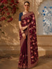 Deep Plum Purple Floral Thread Embroidered Design Pure Tussar Saree with Designer Border