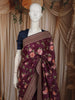 Deep Plum Purple Floral Thread Embroidered Design Pure Tussar Saree with Designer Border