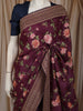 Deep Plum Purple Floral Thread Embroidered Design Pure Tussar Saree with Designer Border